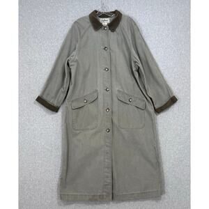 Vtg LL Bean Long Canvas Coat Size L Barn Chore Duster Corduroy Collar Green USA